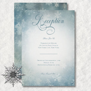 Romantic Falling Snow Blue White Wedding Reception Enclosure Card