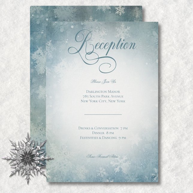 Romantic Falling Snow Blue White Wedding Reception Enclosure Card (Romantic Falling Snow Blue White Wedding Reception Enclosure Card)