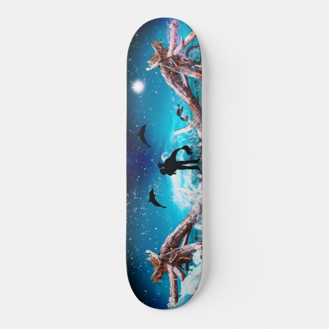 Romantic Fantasy Mythical Mermaid Sailor Ocean Art Skateboard (Front)