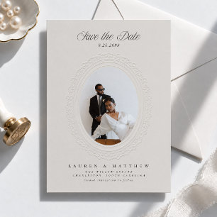 Romantic Faux Embossed Oval Photo Save the Date