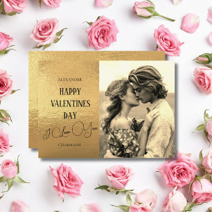 Romantic Faux Gold Foil Couple Photo Valentines Holiday Card