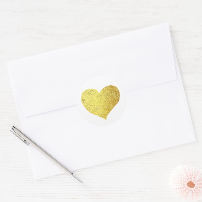 Romantic faux gold heart . love wedding  classic round sticker (Envelope)