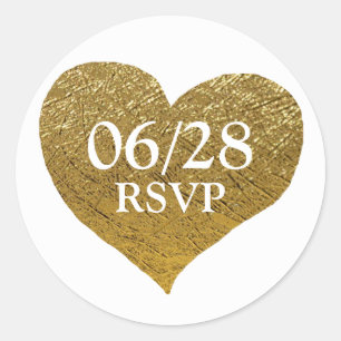 romantic faux gold love heart, rsvp wedding classic round sticker