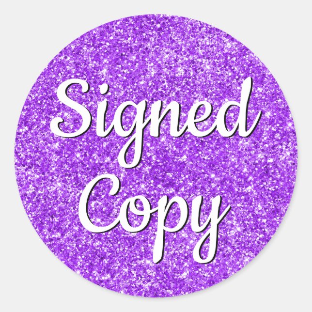 Romantic Faux Violet Glitter Photo Signed Copy Classic Round Sticker (Front)