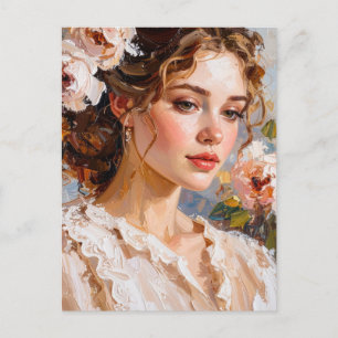 Romantic Female Portrait Modern Art Postcard