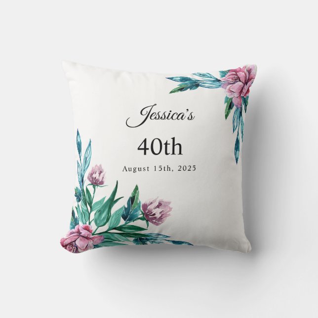 Romantic Feminine Floral 40th Birthday Cushion (Front)