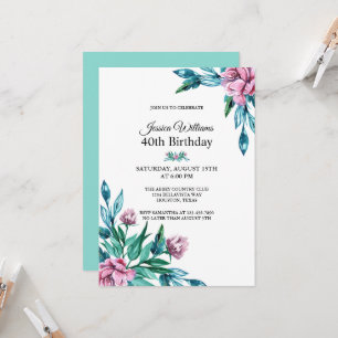 Romantic Feminine Floral 40th Birthday Invitation