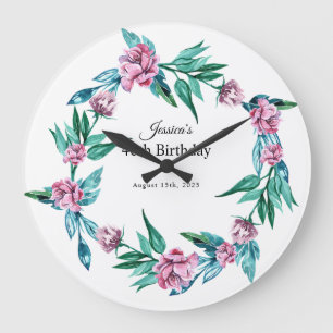 Romantic Feminine Floral 40th Birthday Large Clock