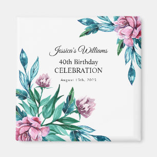 Romantic Feminine Floral 40th Birthday Magnet