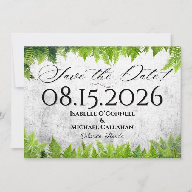 Romantic Fern Leaf Elegant Natural Wedding Save The Date (Front)