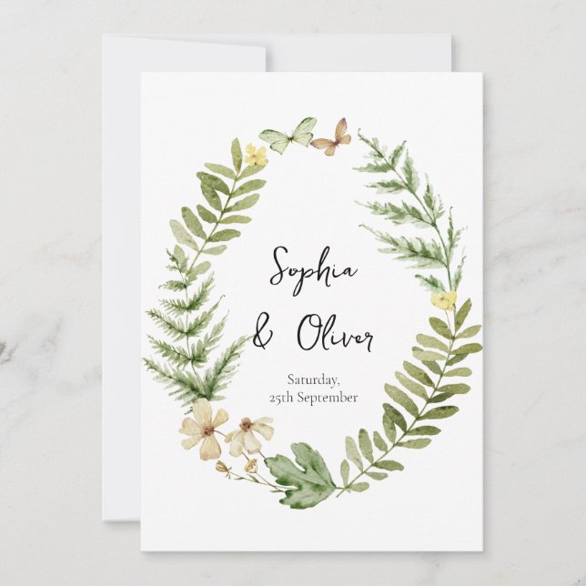 Romantic Field Flower Butterfly Wedding Invitation (Front)