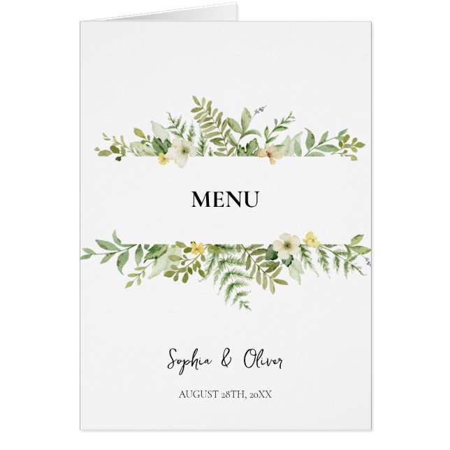 Romantic Field Flower Folded Wedding Menu (Front)