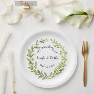 Romantic Field Flower Wreath Wedding  Paper Plate