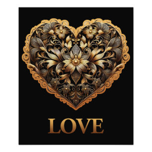 Romantic filigree gold heart with Love word Photo Print
