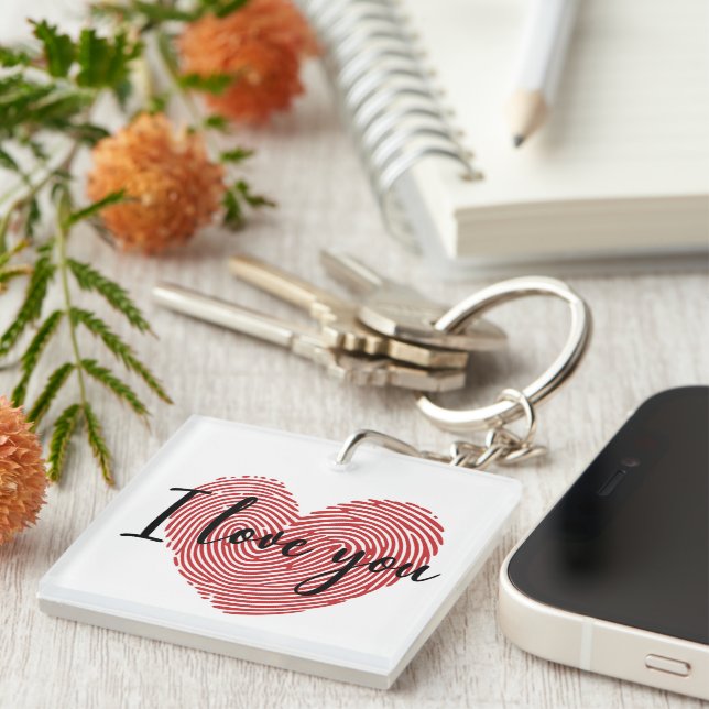 Romantic Fingerprint Heart “I Love You” Sticker Key Ring (Front Right)