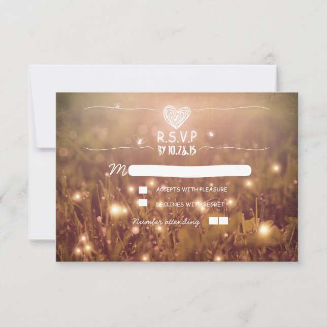 Romantic fireflies lights wedding RSVP (Front)