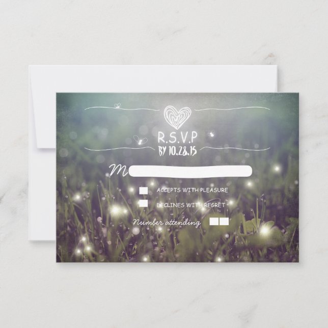 Romantic fireflies lights wedding RSVP Card (Front)