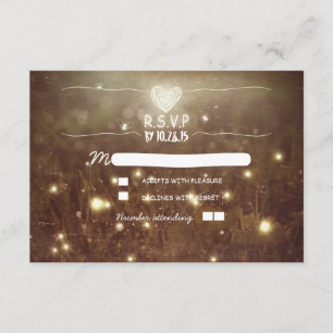 Romantic fireflies rustic lights wedding RSVP Card