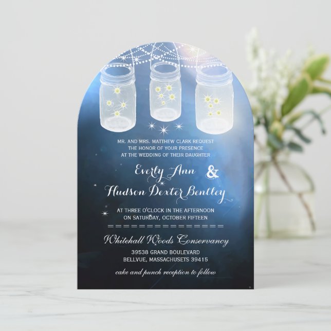Romantic Firefly Mason Jar Wedding Invitation (Standing Front)