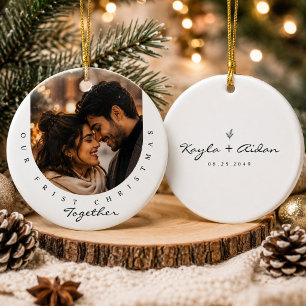 Romantic First Christmas Personalised Couple Photo Ceramic Ornament