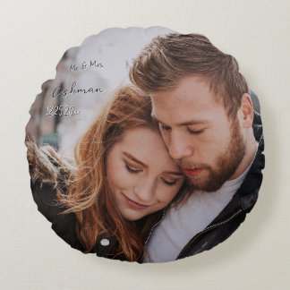 Romantic First Year Custom Photo Round Cushion