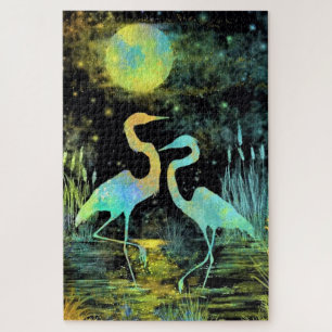 Romantic Flamingos Night - Art Drawing Collection Jigsaw Puzzle