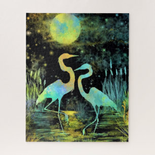 Romantic Flamingos Night - Drawing Art Collection Jigsaw Puzzle