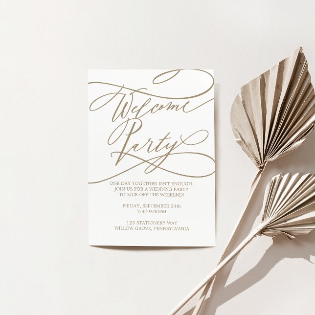 Romantic Flat Gold Calligraphy Welcome Party Enclosure Card (Creator Uploaded)