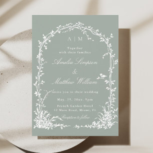 Romantic Floral Arch Garden Sage Green Wedding Invitation