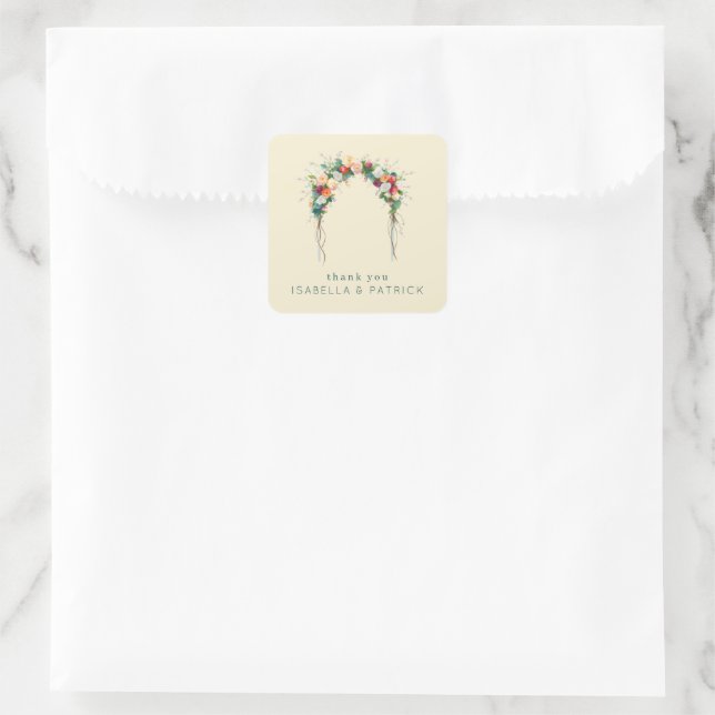 Romantic Floral Arch Watercolor Square Sticker (Bag)
