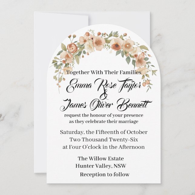 Romantic Floral Arch Wedding Invitation –  (Front)