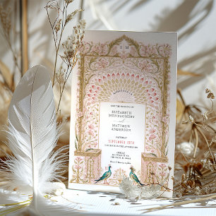 Romantic Floral Arch Wedding with Peacocks Invitation