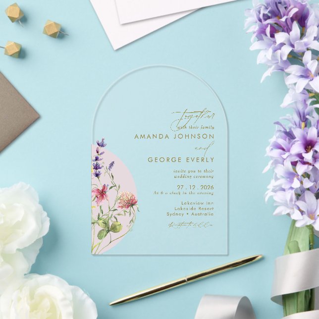 Romantic Floral Arched Spring Summer Fall Wedding  Acrylic Invitations (Insitu (Wedding))
