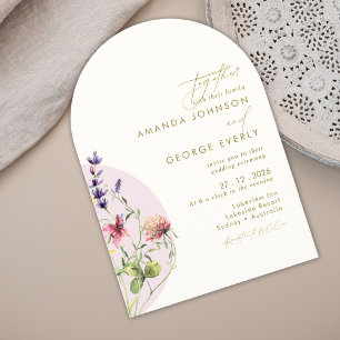 Romantic Floral Arched Spring Summer Fall Wedding Invitation