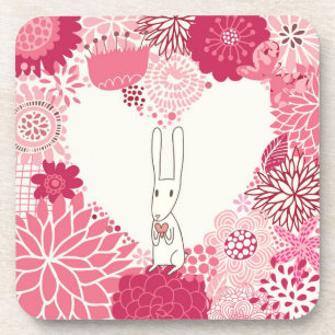 Romantic floral background with cute rabbit coaster