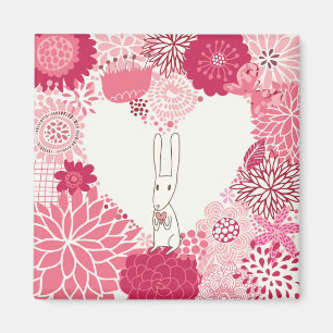 Romantic floral background with cute rabbit magnet