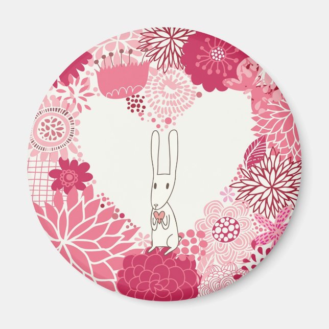 Romantic floral background with cute rabbit magnet (Front)