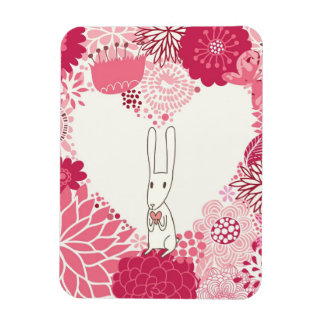 Romantic floral background with cute rabbit magnet