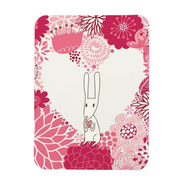 Romantic floral background with cute rabbit magnet (Vertical)