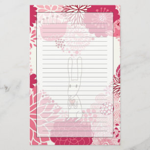 Romantic floral background with cute rabbit stationery