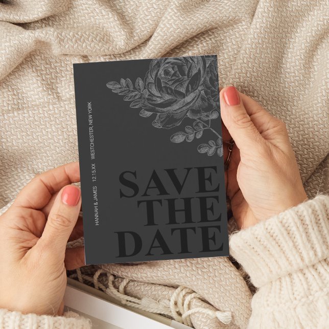 Romantic Floral Black White Save the Date Invitation (Creator Uploaded)