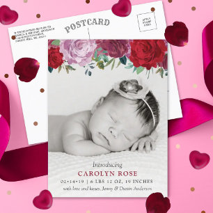 Romantic Floral Blooms Photo Birth Announcement Postcard