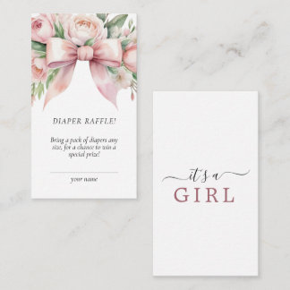 Romantic Floral Blush Pink Bow Diaper Raffle Enclosure Card
