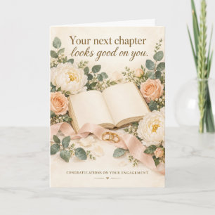 Romantic Floral Book Next Chapter Engagement Card