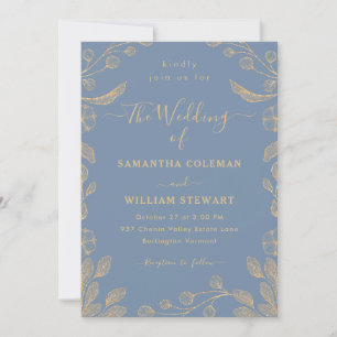 Romantic Floral Botanical Periwinkle Wedding Invitation