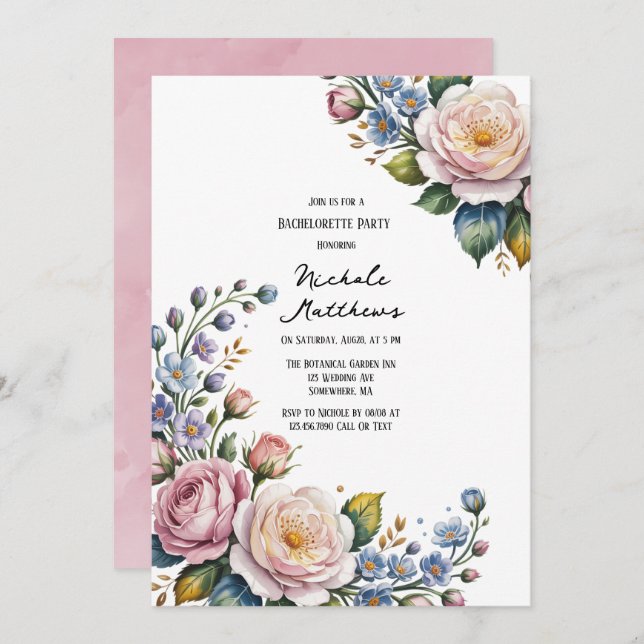 Romantic Floral Bouquet Bachelorette Party Invitation (Front/Back)