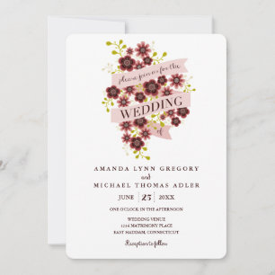 Romantic Floral Bouquet Banner Wedding Invitation