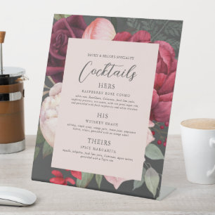 Romantic Floral Bouquet Bar Menu Pedestal Sign