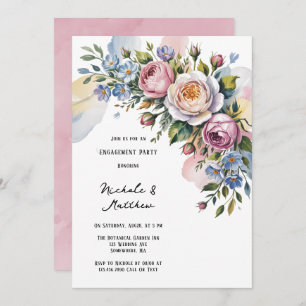 Romantic Floral Bouquet Engagement Party Invitation