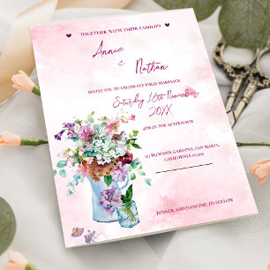 Romantic Floral Bouquet Pink Wedding Invitation Postcard